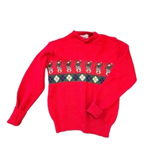 Vtg toddler sweater whimsical dancing figures argyle Retro Holiday Christmas